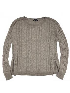 American Eagle Tan Cable Knit Sweater With Waist Zippers Sz S